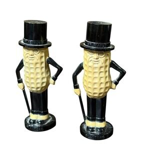 Vintage 1940 Planters Mr Peanut Salt Pepper Shakers Plastic Top Hat Cane Novelty
